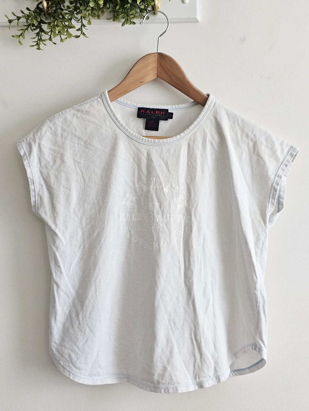 Vintage 90s Ralph Lauren Off White Graphic Tee Small Argyle Label